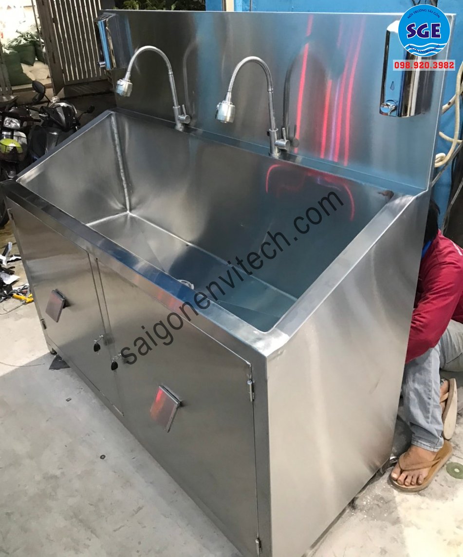 Bồn rửa tay tự động 2 vòi inox cao cấp
