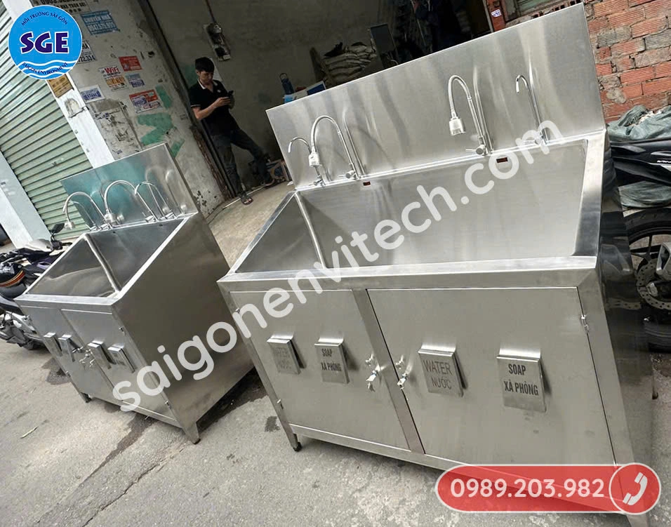 Bồn rửa tay phẫu thuật tiệt trùng nước bằng hệ RO loại bồn 2 vòi